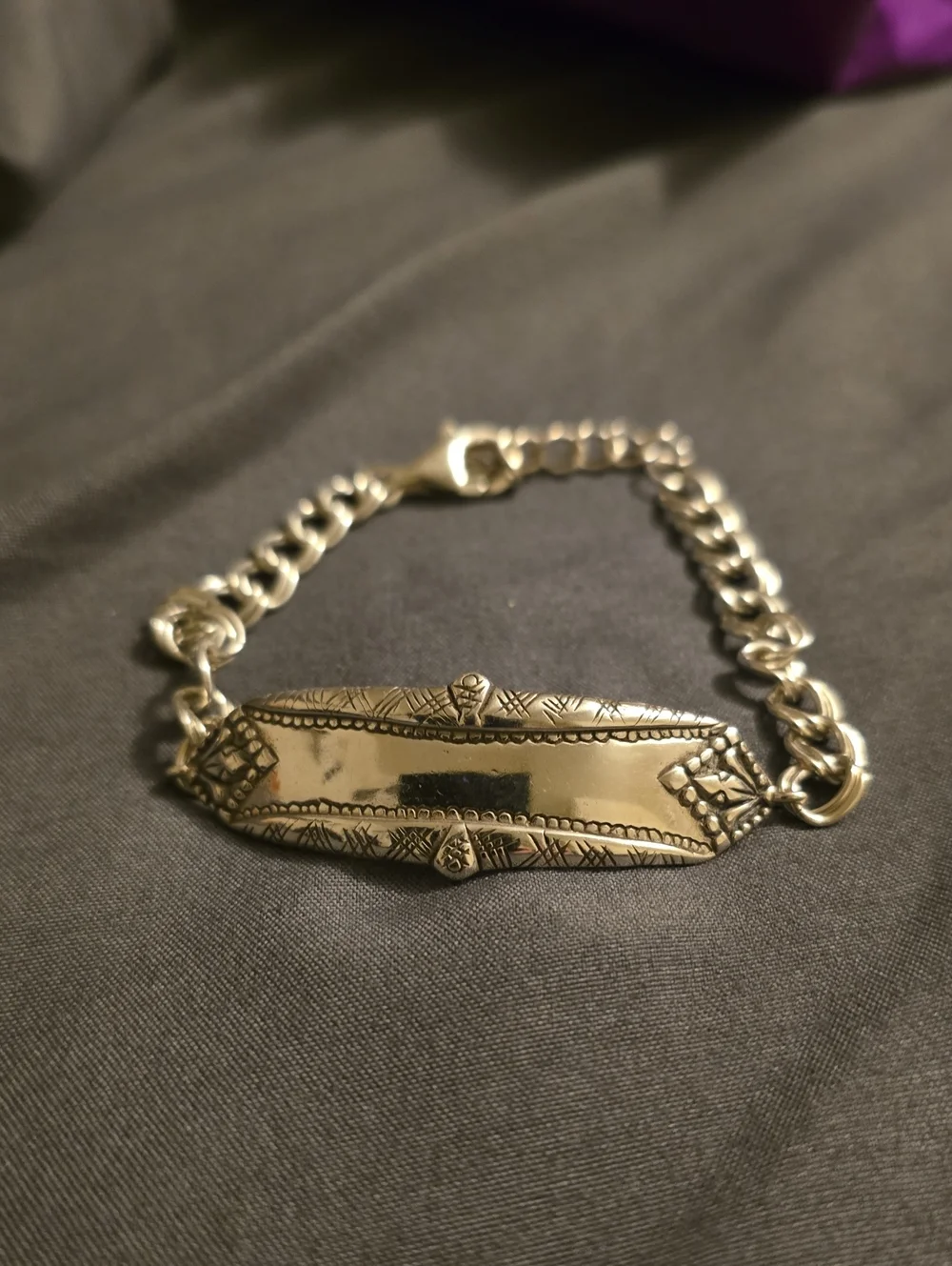 Sterling-Look Engraved ID Bracelet in Silver